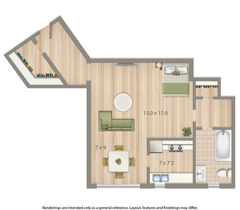 Floor plan for studio, 1 bath, 482 sqft